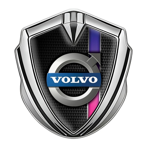 Volvo Abzeichen selbstklebend Silbertonfarbe Dunkel Carbon mit Lila Band Design