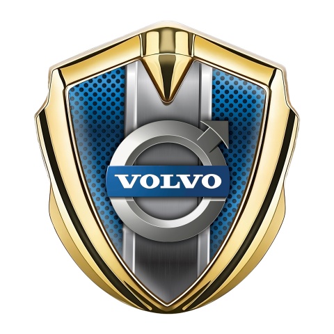 Volvo Selbstklebendes Metallaufkleber Emblem Goldtonfarbe Blau Gitter Design