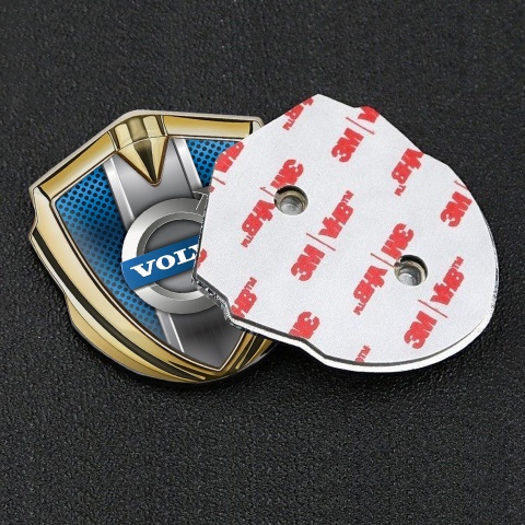 Volvo Selbstklebendes Metallaufkleber Emblem Goldtonfarbe Blau Gitter Design