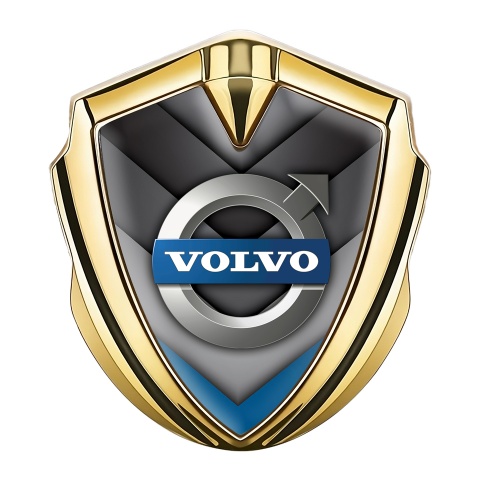 Volvo Emblem Logo Schriftzug Aufkleber Goldtonfarbe Grau Blau V Form Details Design