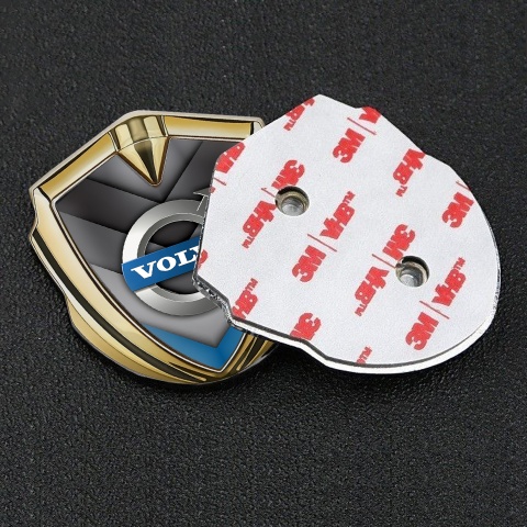 Volvo Emblem Logo Schriftzug Aufkleber Goldtonfarbe Grau Blau V Form Details Design