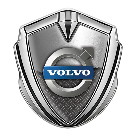 Volvo Emblem Abzeichen selbstklebend Silbertonfarbe Doppelte Textur Basis mit Klassisch Logo