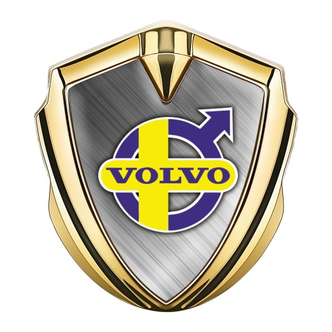 Volvo Emblem Abzeichen Goldtonfarbe Matt Basis mit Lila Logo