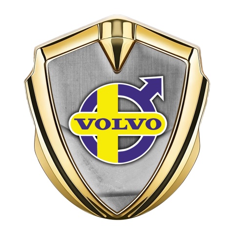 Volvo Emblem Aufkleber Autozubehor Goldtonfarbe Kies Textur Design mit Gelb Lila logo