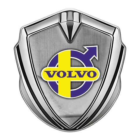 Volvo Emblem Aufkleber Autozubehor Silbertonfarbe Kies Textur Design mit Gelb Lila logo