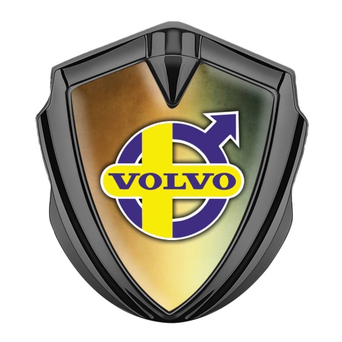 Volvo Selbstklebendes Metallaufkleber Emblem Graphit Tonfarbe Kupfer Basis mit Gelb Lila Logo