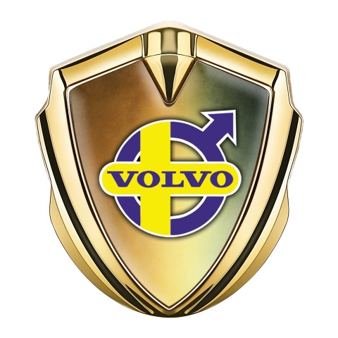 Volvo Selbstklebendes Metallaufkleber Emblem Goldtonfarbe Kupfer Basis mit Gelb Lila Logo