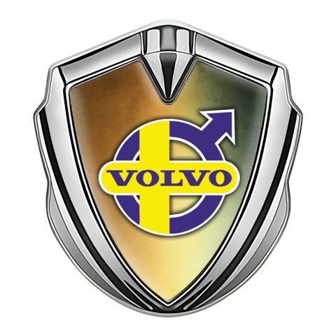 Volvo Selbstklebendes Metallaufkleber Emblem Silbertonfarbe Kupfer Basis mit Gelb Lila Logo