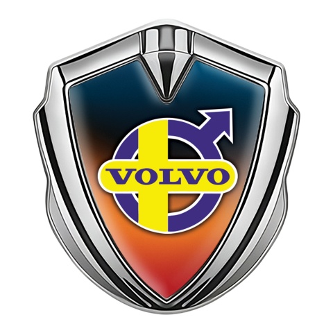 Volvo Emblem Logo Schriftzug Aufkleber Silbertonfarbe Orange Blau Basis mit Gelb Lila Logo