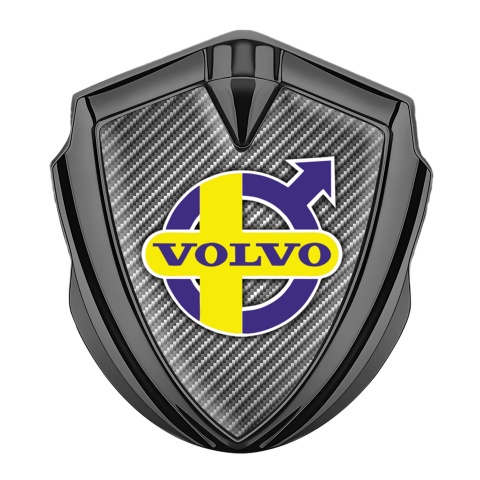 Volvo Emblem Abzeichen Graphit Tonfarbe Grau Carbon mit Lila Gelb Logo