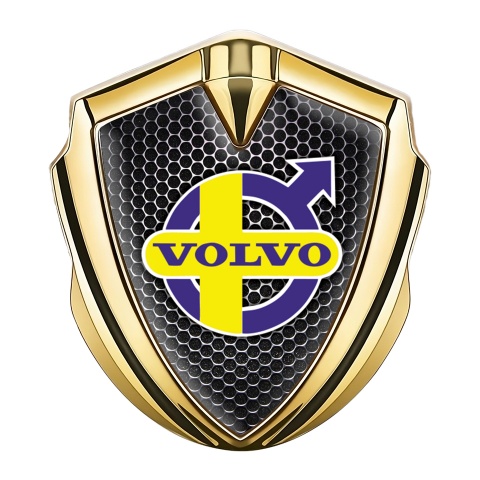 Volvo Abzeichen selbstklebend Goldtonfarbe Perforierter Stahl mit Gelb Lila logo