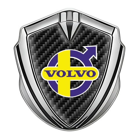 Volvo Emblem Abzeichen selbstklebend Silbertonfarbe Schwarz Carbon mit Lila Logo Motiv
