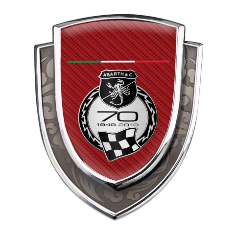 Fiat Abarth Fender Emblem Badge Silver Red Carbon 70 Anniversary Edition