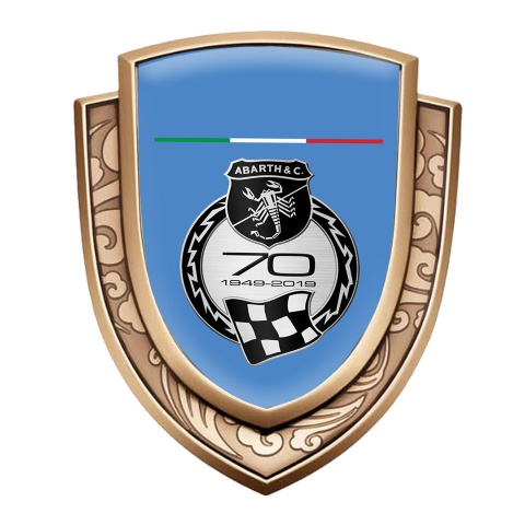 Fiat Abarth Emblem Trunk Badge Gold Blue Base 70 Anniversary Design