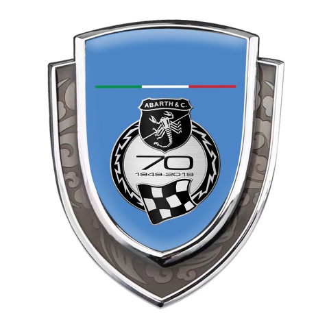 Fiat Abarth Emblem Trunk Badge Silver Blue Base 70 Anniversary Design