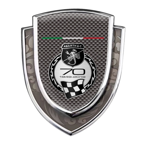 Fiat Abarth Emblem Badge Silver Grey Carbon 70 Anniversary Logo