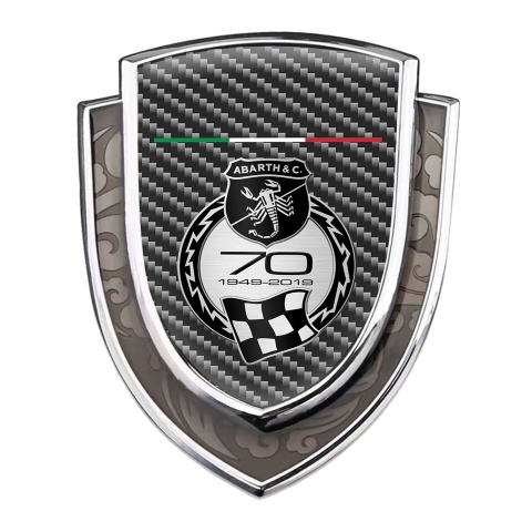 Fiat Abarth Emblem Badge Silver Dark Carbon Scorpion Logo Design