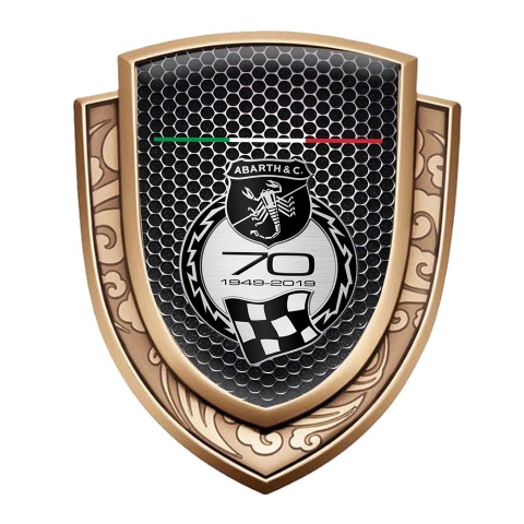 Fiat Abarth Bodyside Domed Emblem Gold Black Grate Scorpion Logo