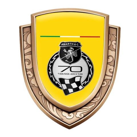 Fiat Abarth Emblem Badge Gold Yellow Base Italian Flag Scorpion Logo