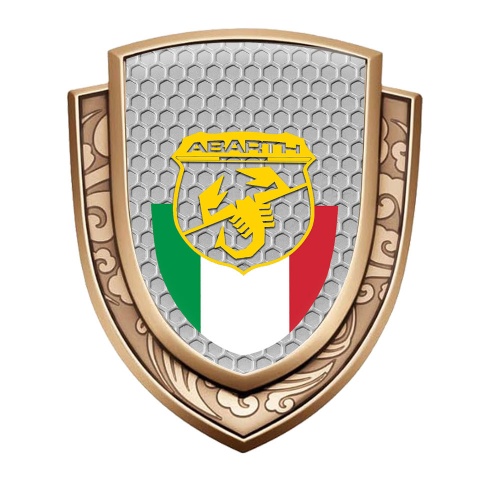 Fiat Abarth Abzeichen selbstklebend Goldtonfarbe Wabeneffekt Basis mit Italienische Flagge Loogo