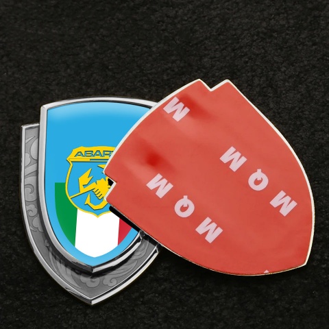 Fiat Abarth Emblem Logo Schriftzug Aufkleber Silbertonfarbe Blau Basis mit Italienische Flagge Logo