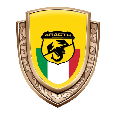 Fiat Abarth Seitenflugel Emblem Aufkleber Goldtonfarbe Gelb Basis mit Italienische Flagge Logo