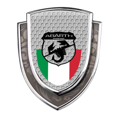 Fiat Abarth Abzeichen selbstklebend Silbertonfarbe Wabeneffekt Basis mit Schwarz Logo