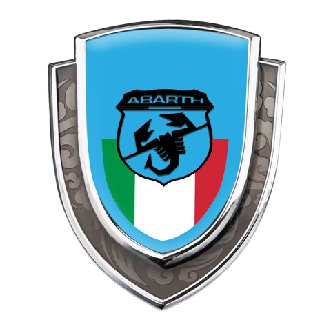 Fiat Abarth Emblem Abzeichen selbstklebend Silbertonfarbe Blau hintergrund mit Schwarz logo