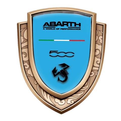 Fiat Abarth 500 Emblem Auto Zeichen Goldtonfarbe blau Hintergrund mit Schwarz logo Stil