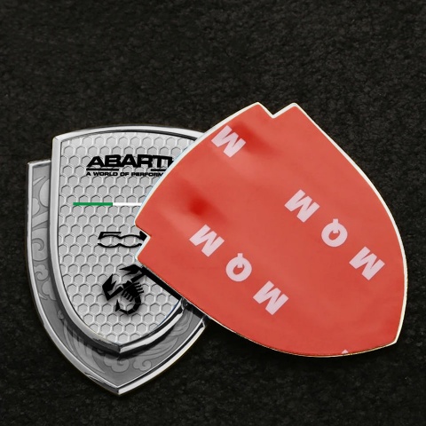 Fiat Abarth Emblem Badge Self Adhesive Silver Grey Hex Black Scorpion