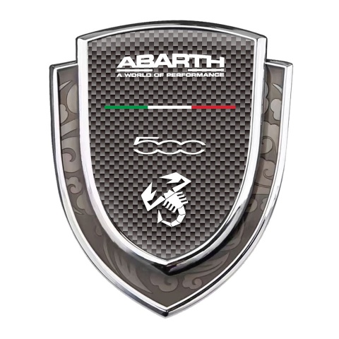 Fiat Abarth 500 Emblem Auto Zeichen Silbertonfarbe Braun Carbon Version