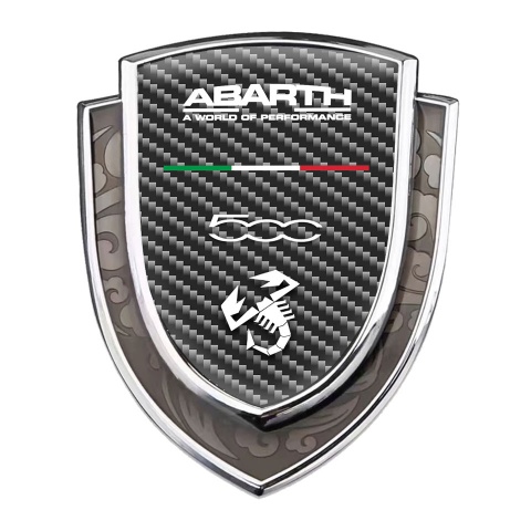 Fiat Abarth Metal Emblem Self Adhesive Silver Dark Carbon White Logo