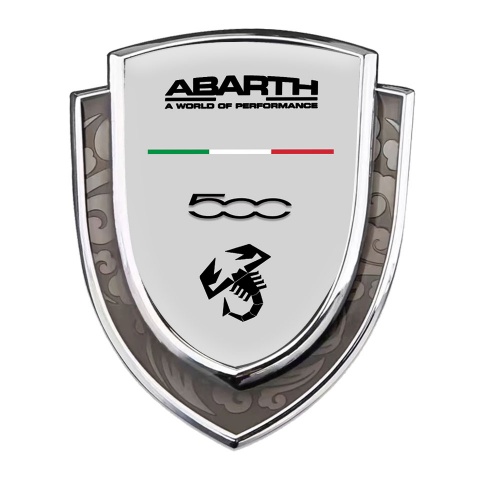 Fiat Abarth 500 Selbstklebendes Metallaufkleber Emblem Silbertonfarbe Grau Basis mit Schwarz Logo