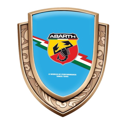 Fiat Abarth Emblem Auto Zeichen Goldtonfarbe Blau Fundament mit Blitz Logo Design