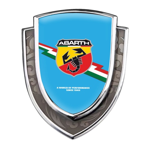 Fiat Abarth Emblem Auto Zeichen Silbertonfarbe Blau Fundament mit Blitz Logo Design