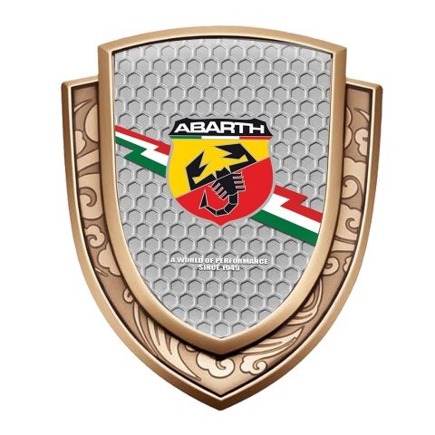 Fiat Abarth Emblem Logo Schriftzug Aufkleber Goldtonfarbe Wabeneffekt Basis mit Blitz logo