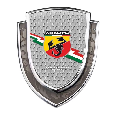 Fiat Abarth Emblem Logo Schriftzug Aufkleber Silbertonfarbe Wabeneffekt Basis mit Blitz logo