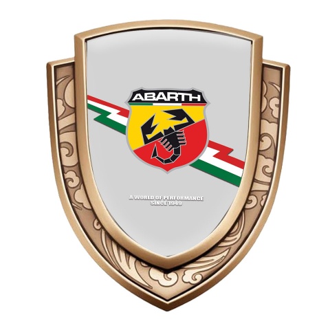 Fiat Abarth Emblem Abzeichen Goldtonfarbe Grau Basis mit Blitz Logo Motiv
