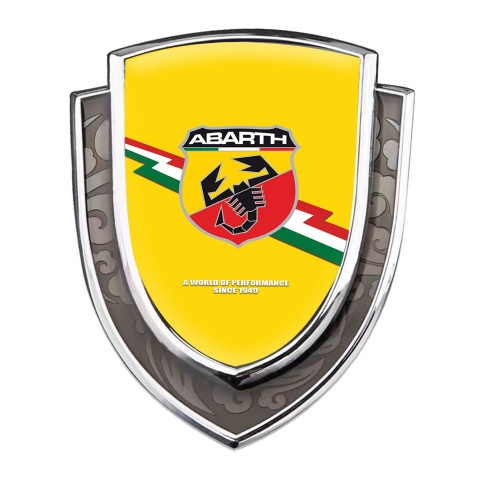 Fiat Abarth Emblem Badge Silver Yellow Background Lightning Style Banner