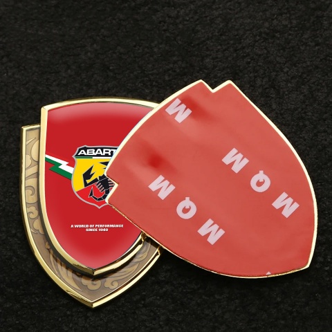 Fiat Abarth Domed Emblem Gold Red Background Color Logo Design