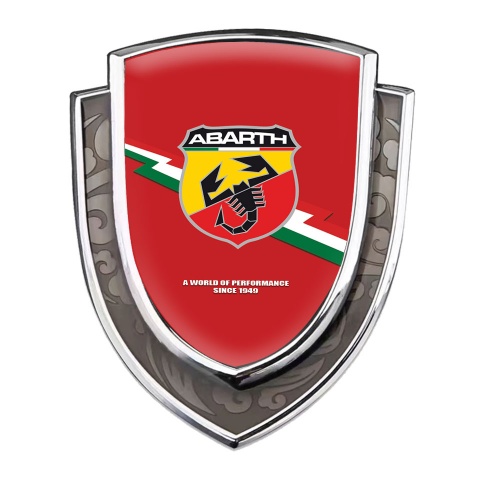 Fiat Abarth Domed Emblem Silver Red Background Color Logo Design
