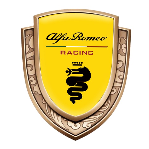 Alfa Romeo Domed Badge Gold Yellow Background Snake Logo Racing Edition