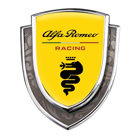Alfa Romeo Domed Badge Silver Yellow Background Snake Logo Racing Edition