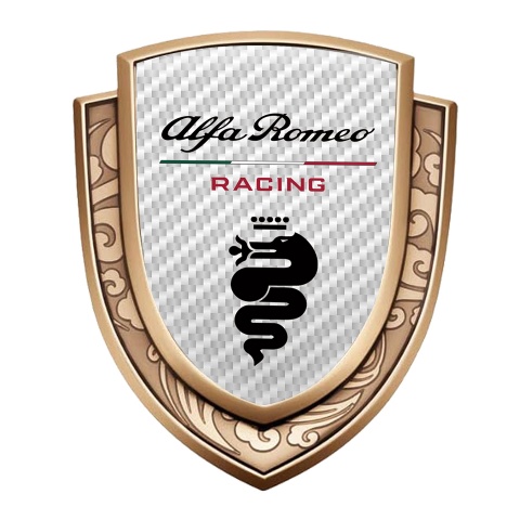 Alfa Romeo Emblem Auto Zeichen Goldtonfarbe Weiss carbon mit Schwarz Logo