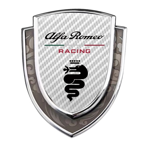 Alfa Romeo Metal Domed Emblem Silver White Carbon Classic Racing Logo