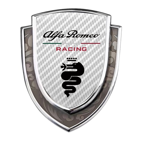 Alfa Romeo Emblem Auto Zeichen Silbertonfarbe Weiss carbon mit Schwarz Logo