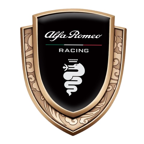 Alfa Romeo Emblem Aufkleber Autozubehor Goldtonfarbe Schwarz Print mit Weiss Logo