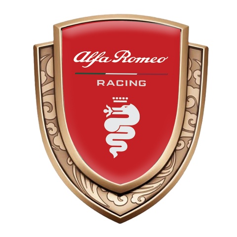 Alfa Romeo Metal Domed Emblem Gold Red Base Classic White Racing Logo