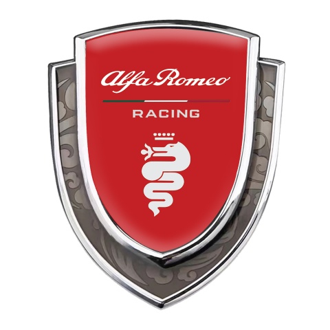 Alfa Romeo Metal Domed Emblem Silver Red Base Classic White Racing Logo