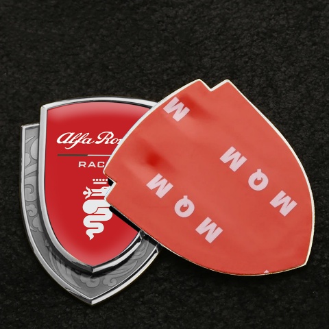 Alfa Romeo Selbstklebendes Metallaufkleber Emblem Silbertonfarbe rote Fundament Weiss logo
